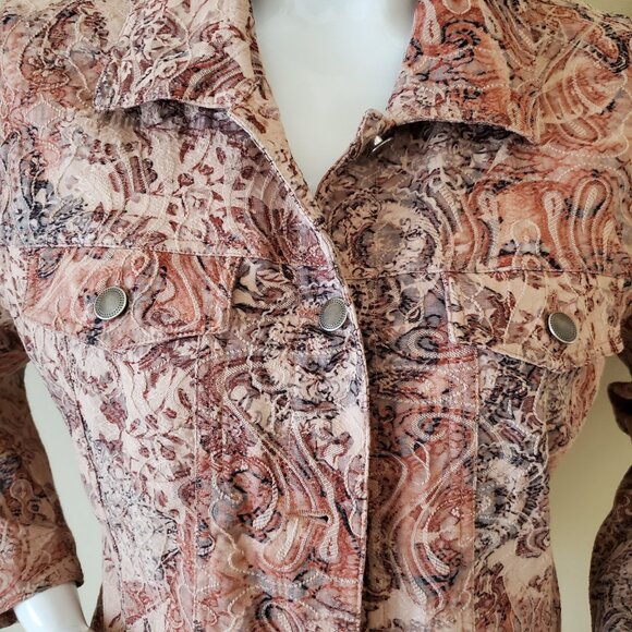 Analogy Tan/Coral Embroidered Button Front Jacket SZ L - Picture 6 of 11